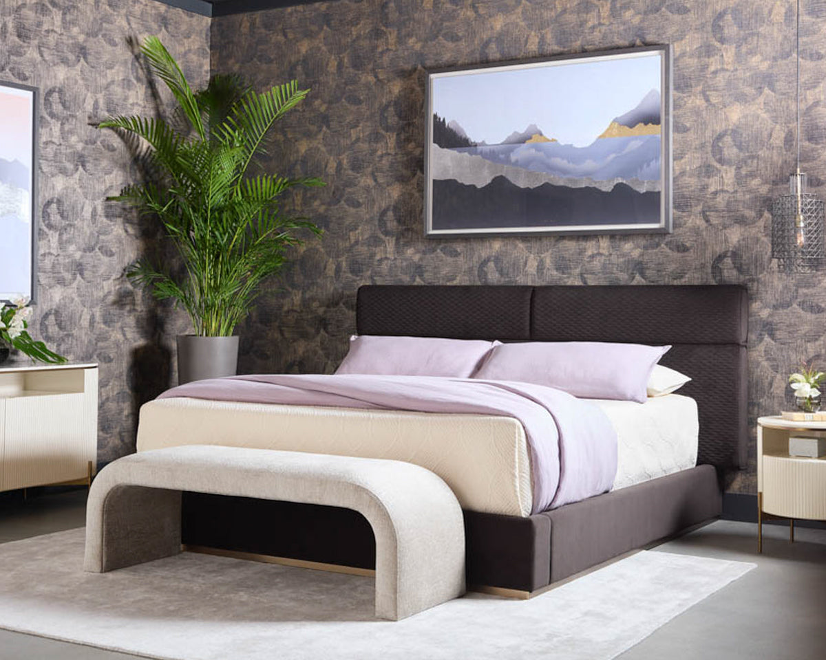 Nahara Taupe Plush Upholstered Arch Bench
