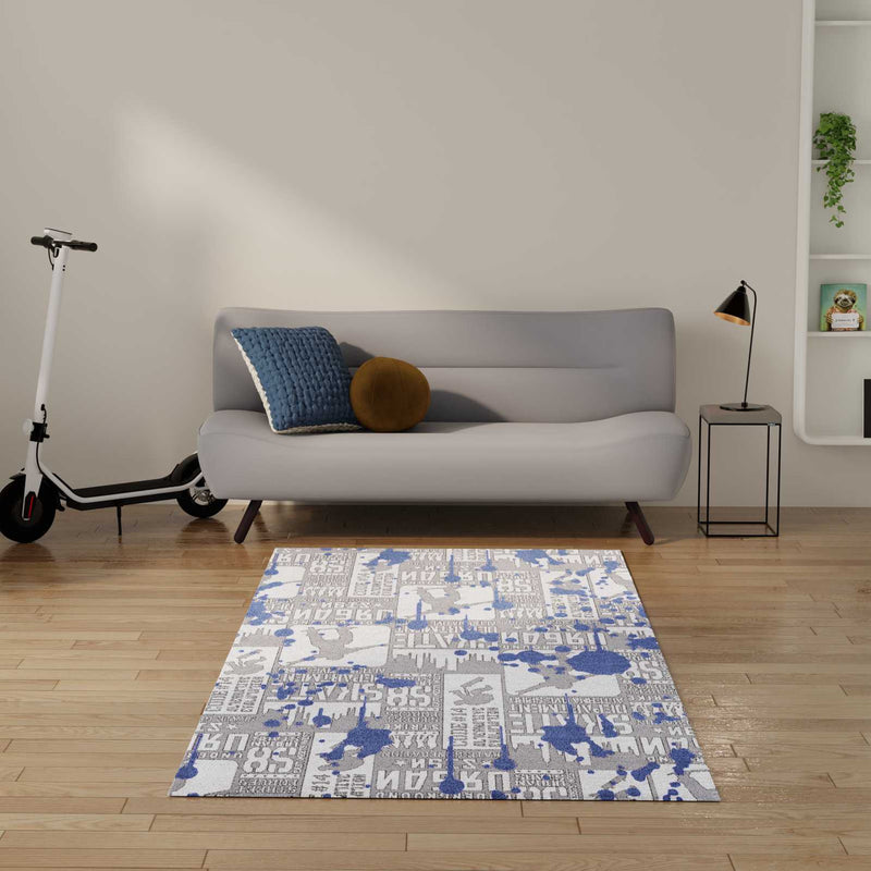 Skateboarders Blue Area Rug