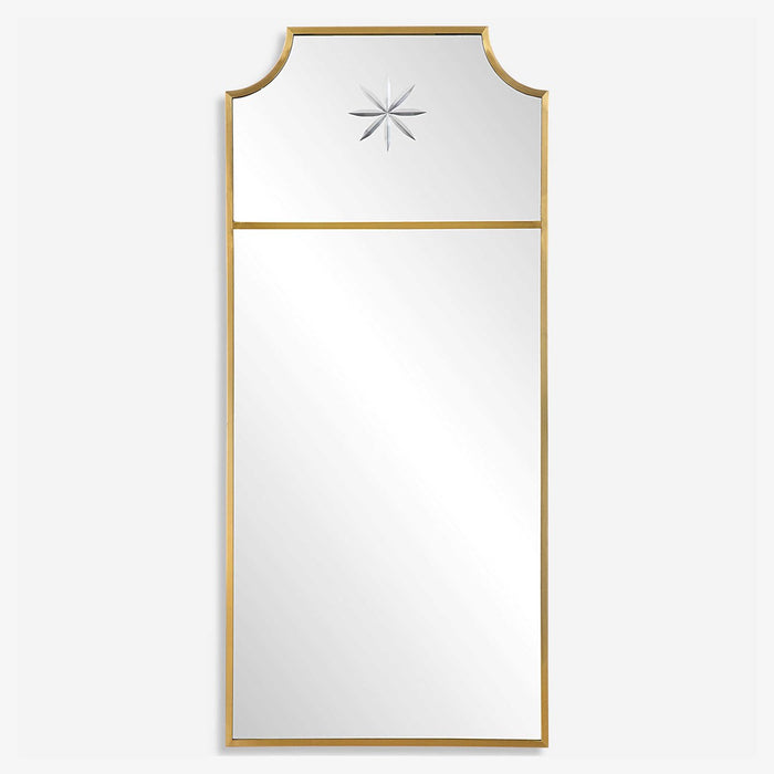 Ritz 18" Etched Medallion Satin Brushed Brass Mirror