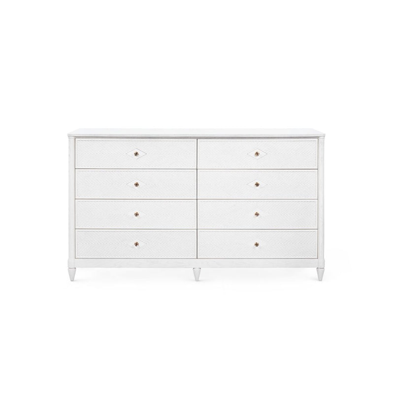 Feona 74" Soft White Glazed 8 Drawer Dresser