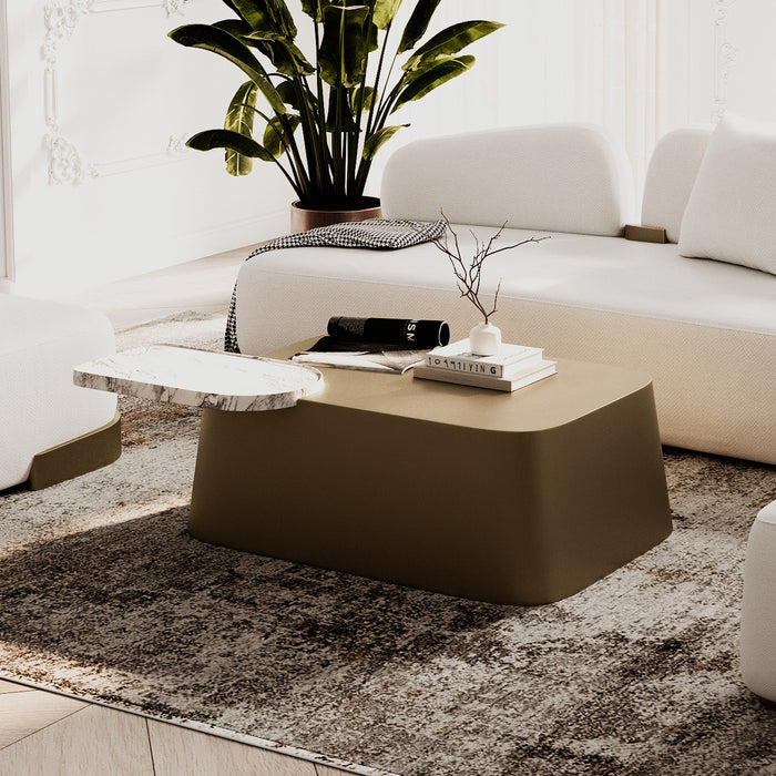 Magnolia 54" Modern White Marble & Antique Brass Coffee Table