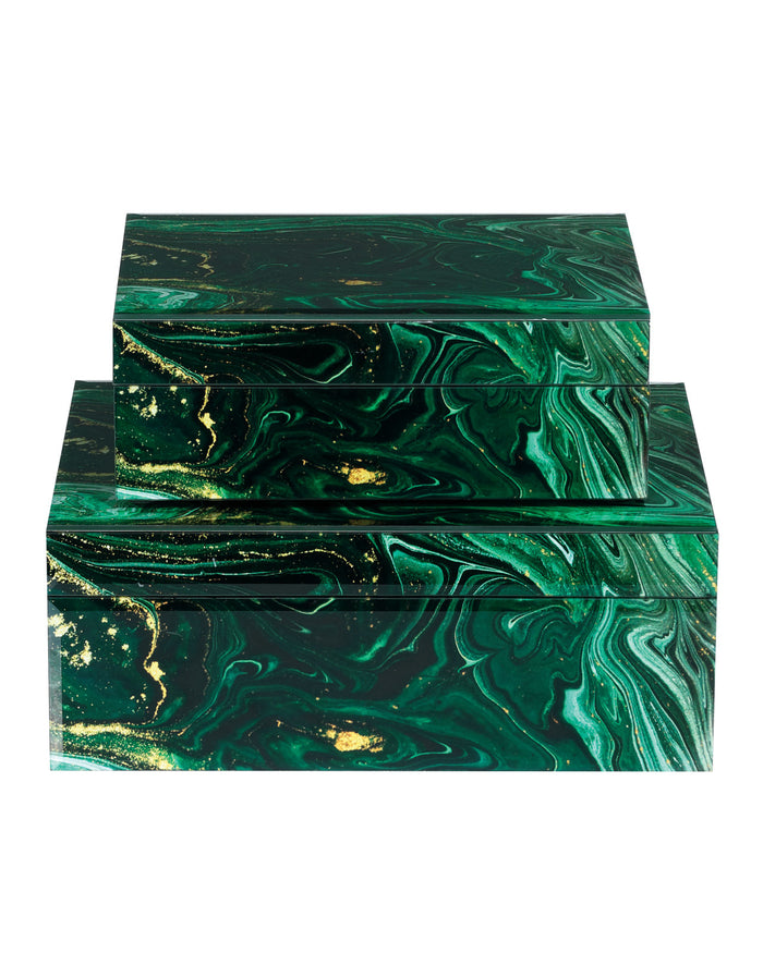 Celestial Green Swirl Boxes (Set of 2)