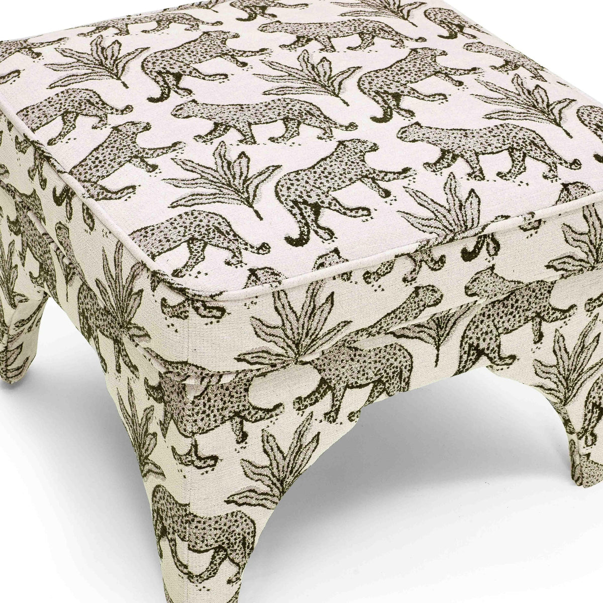 Kaelie Taupe Leopard Performance Jacquard Ottoman