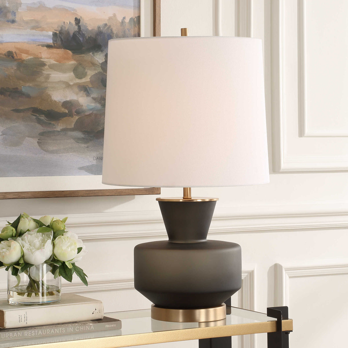 Tina Black Glass & Gold Table Lamp