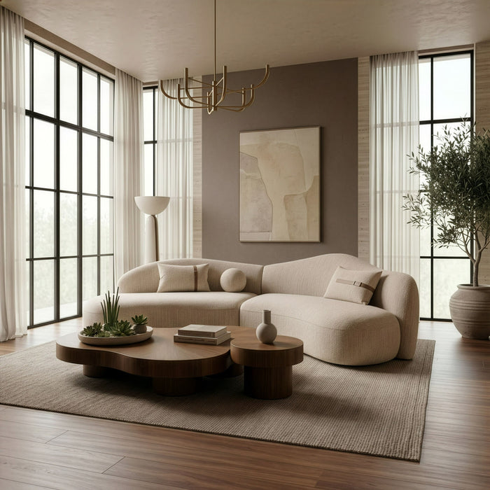 Fawnie 128.5" Modern Beige Curved 2 Piece Sectional Sofa