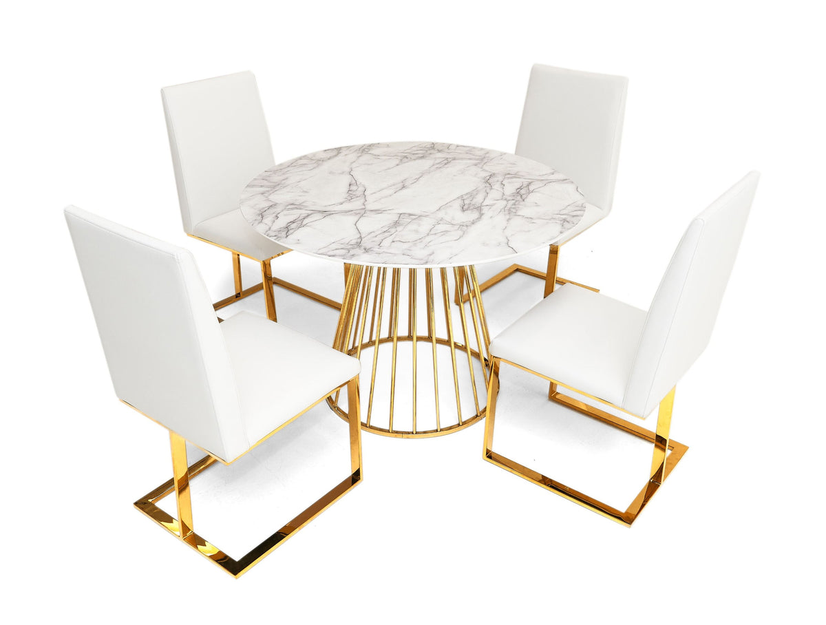 Camille Modern White Faux Leather & Gold Dining Chair