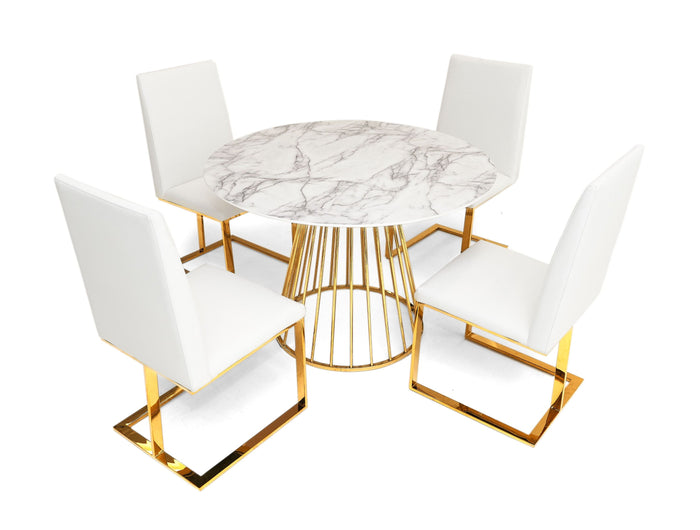 Camille Modern White Faux Leather & Gold Dining Chair