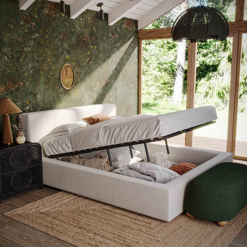 Aubrielle Cream Upcycled Linen Storage Bed