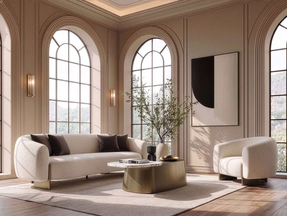 Magnolia Modern Beige Upholstered Antique Brass Accent Chair