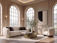 Magnolia Modern Beige Upholstered Antique Brass Accent Chair