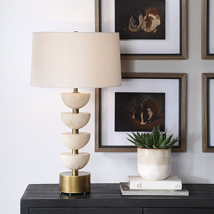 Braye Stacked Travertine & Gold Table Lamp