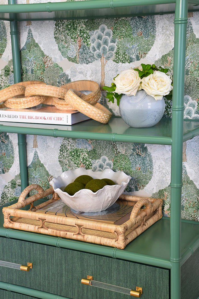 Fiona Green Grasscloth & Gold Etagere