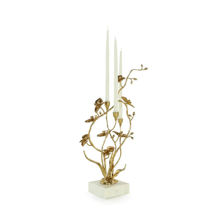 Blooming Orchids Gold & White Marble Candleholder (2 Sizes Available)