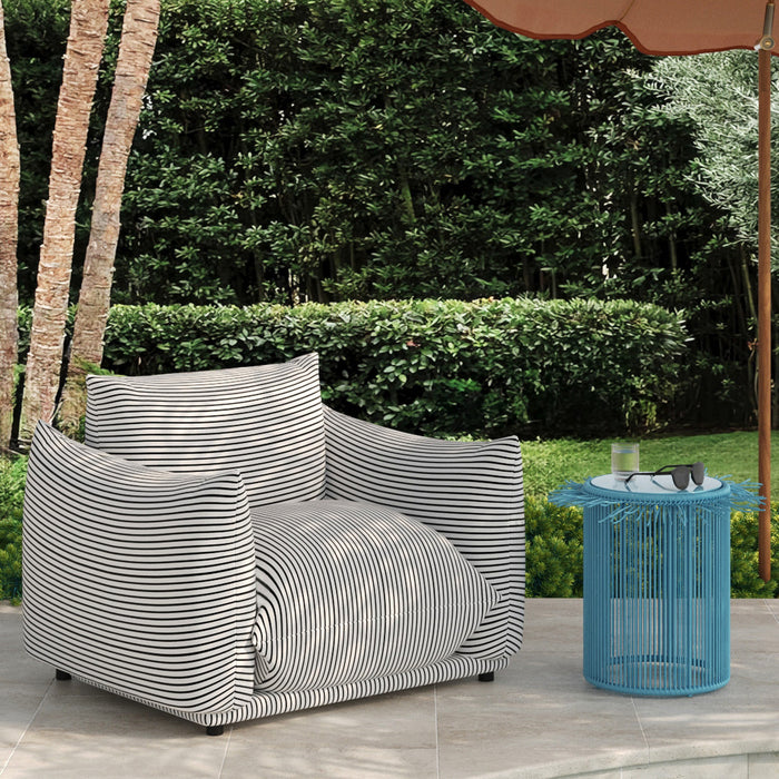 Positano Pearl and Black Striped Stuffed Outdoor Armchair