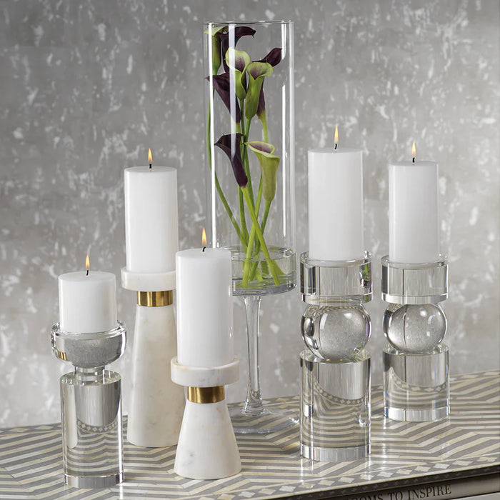Elegance Crystal Pillar Candle Holders - Set of 2 (2 Sizes Available)