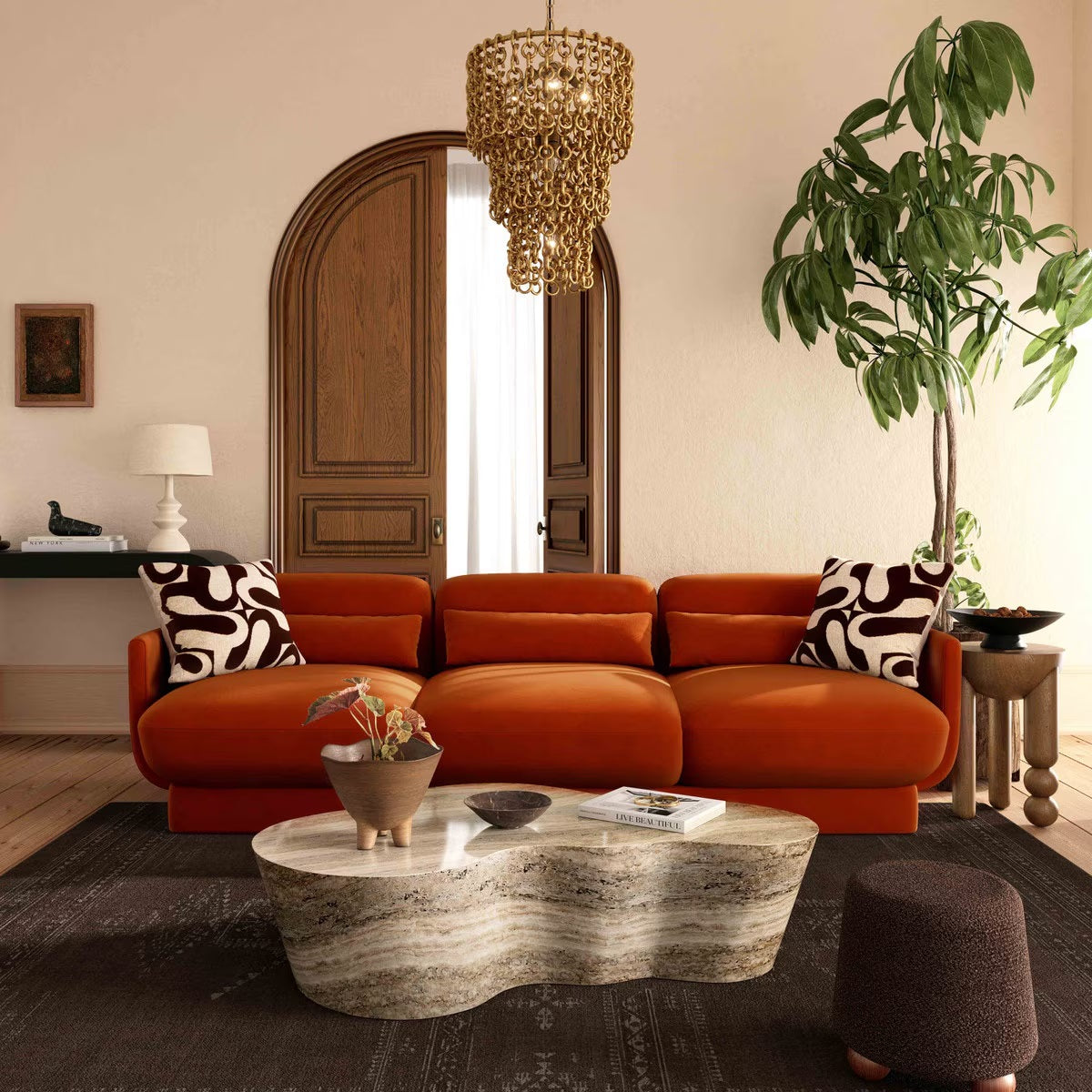 Arnaldo Rust Orange Velvet Sofa