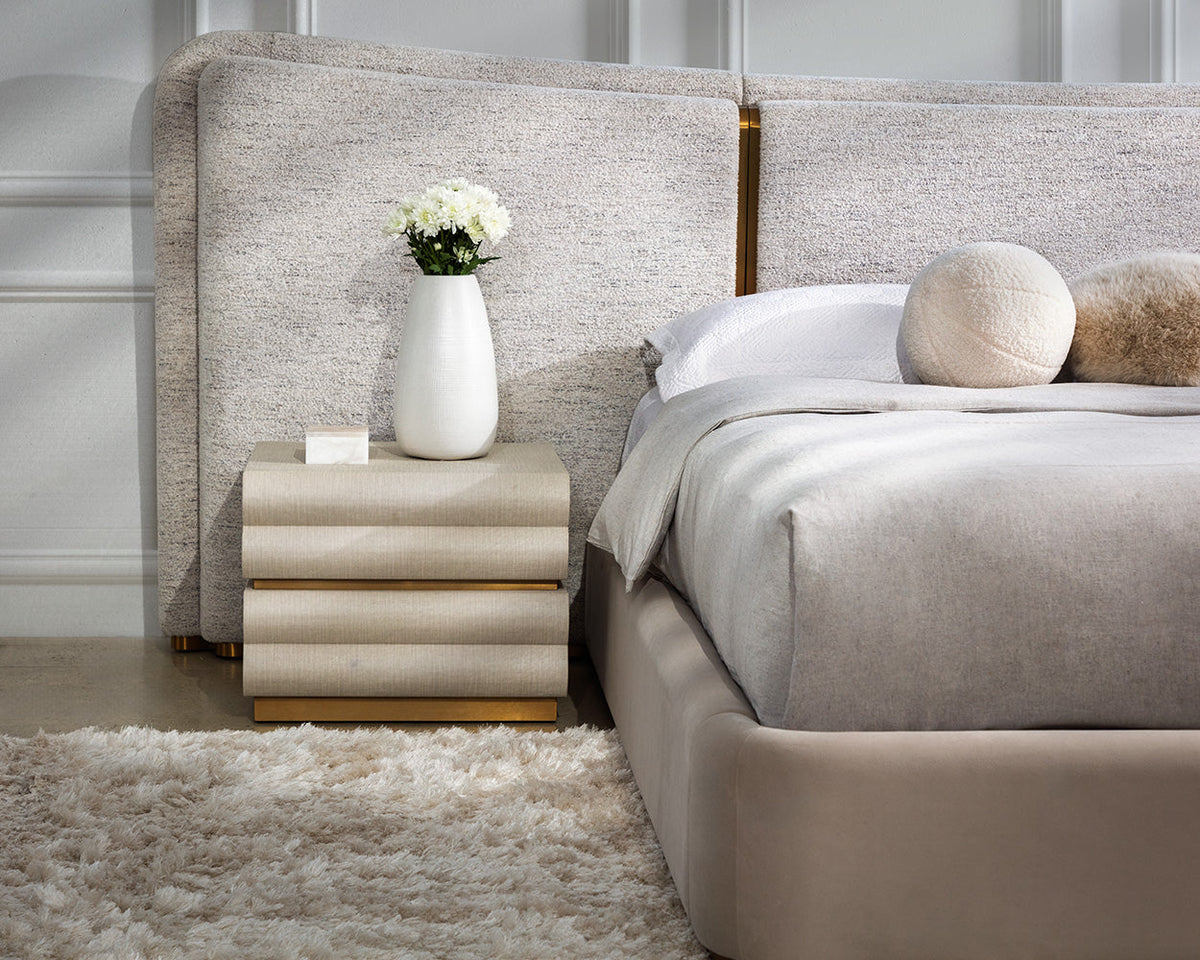 Subira Cream Faux Leather & Wood, Gold Nightstand
