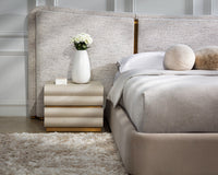 Subira Cream Faux Leather & Wood, Gold Nightstand
