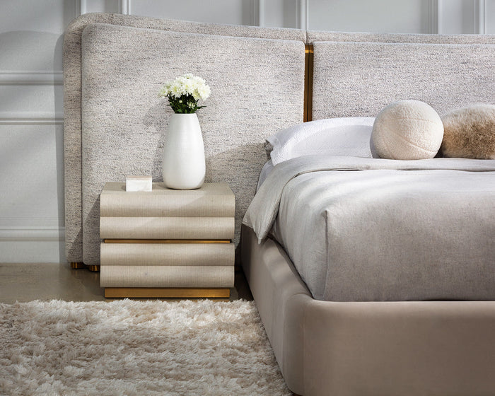 Subira Cream Faux Leather & Wood, Gold Nightstand