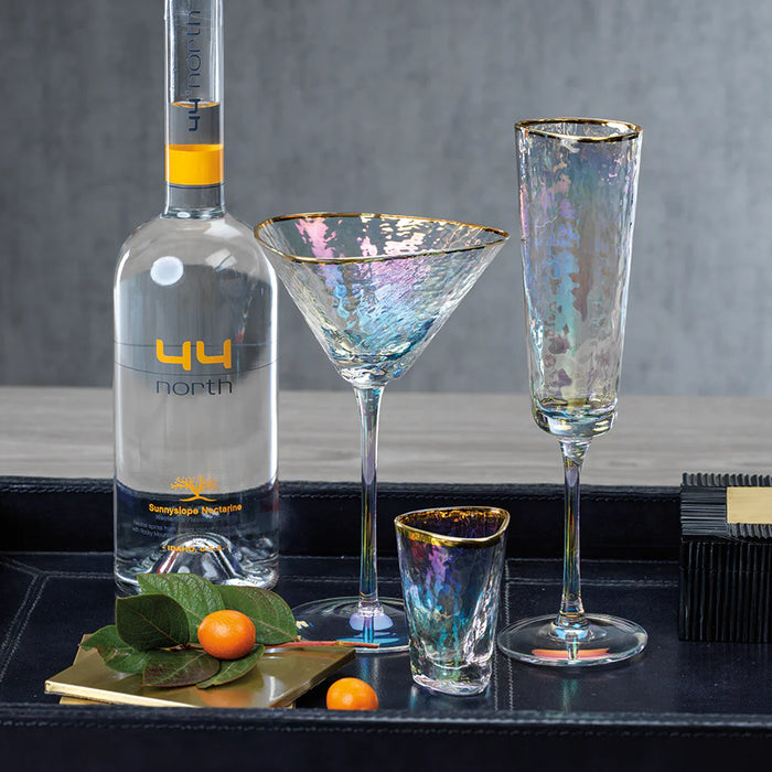Aperitivo Triangular Martini Glass Luster with Gold Rim - Set of 12