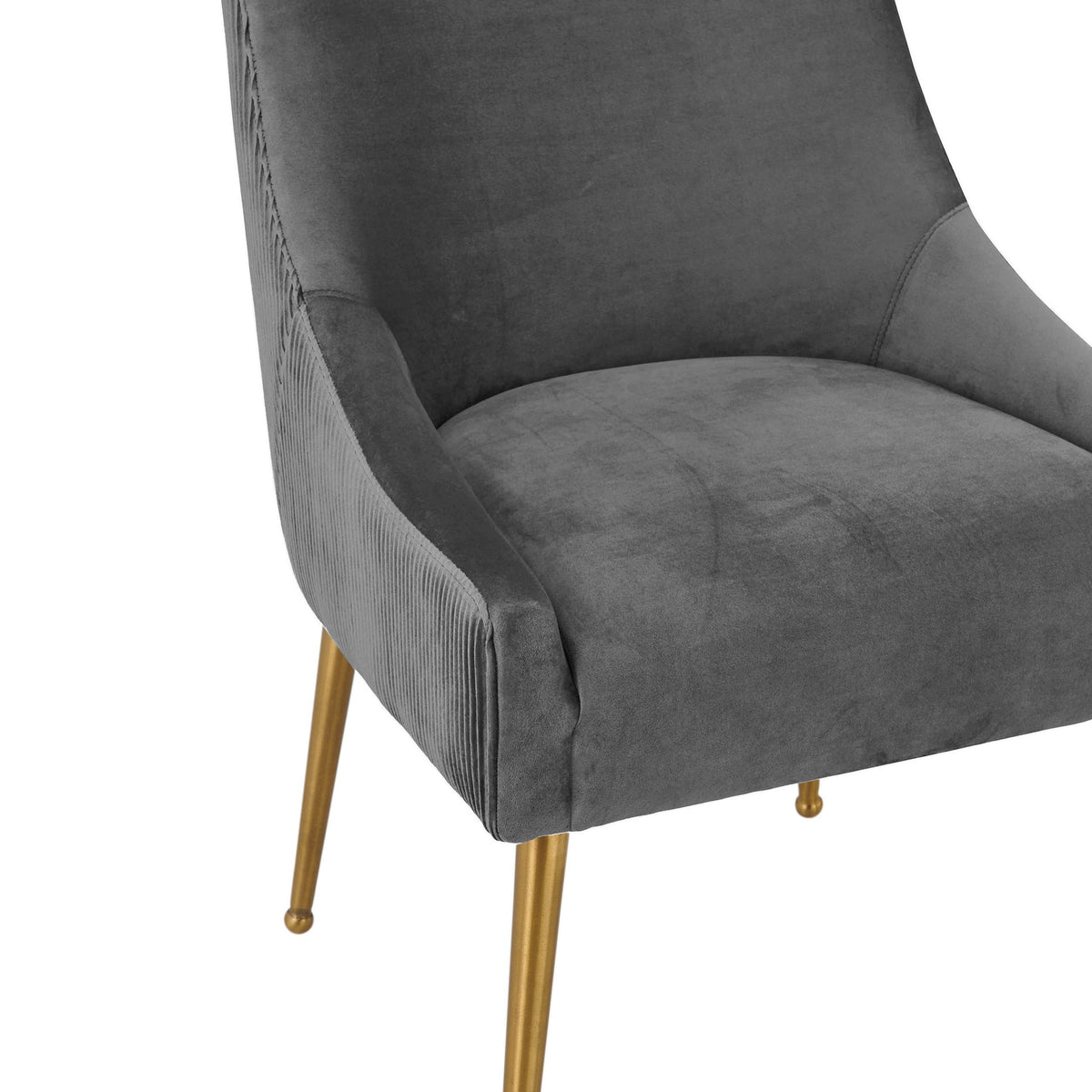 Prado Pleated Grey Velvet With Gold Frame Chair - Luxury Living Collection
