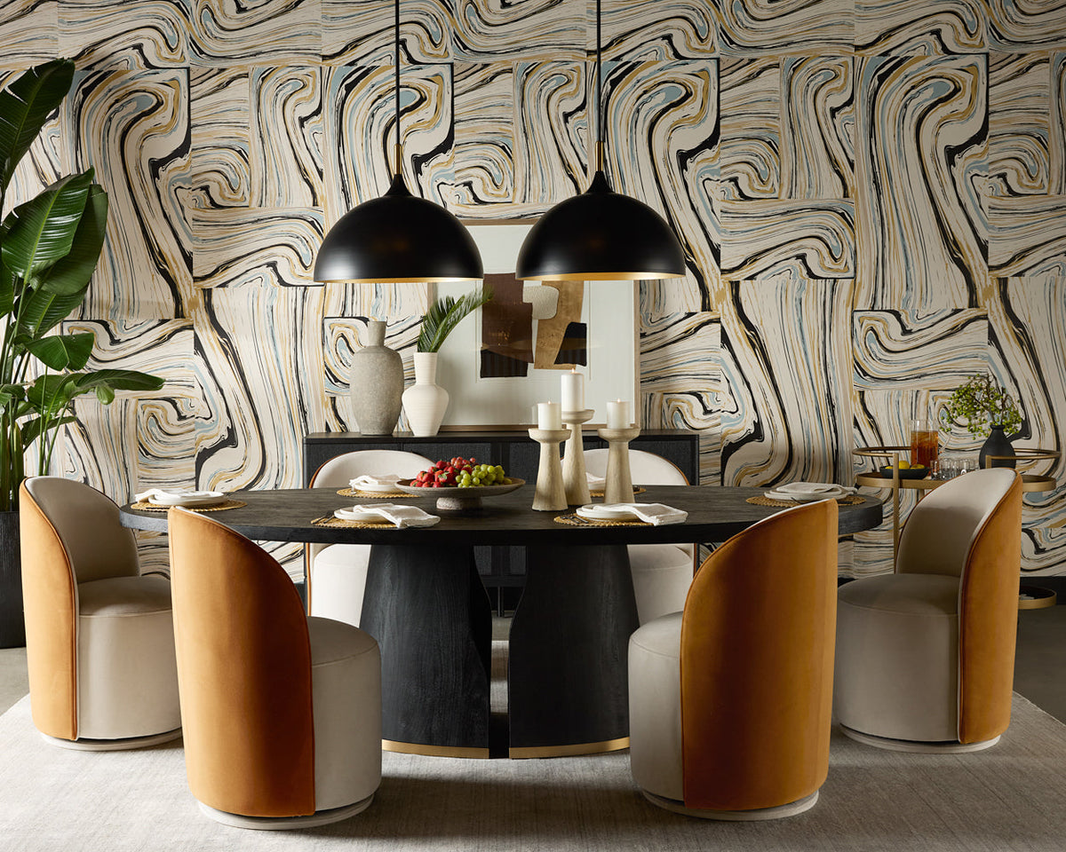 Tasmin 98" Black Acacia & Brushed Gold Dining Table