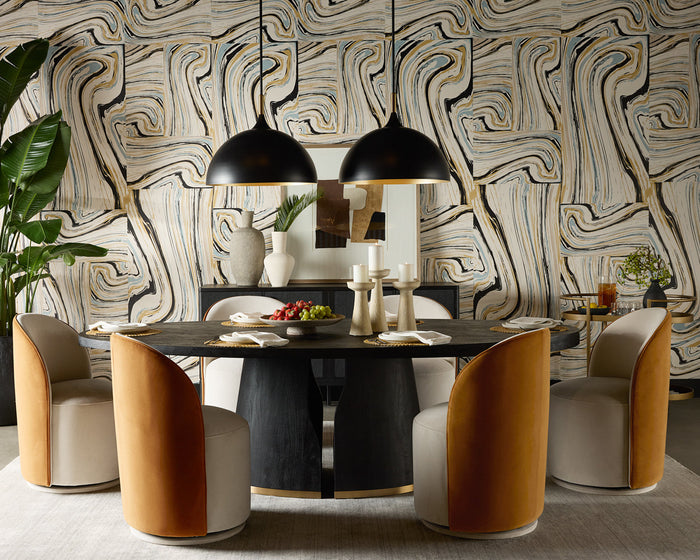 Tasmin 98" Black Acacia & Brushed Gold Dining Table