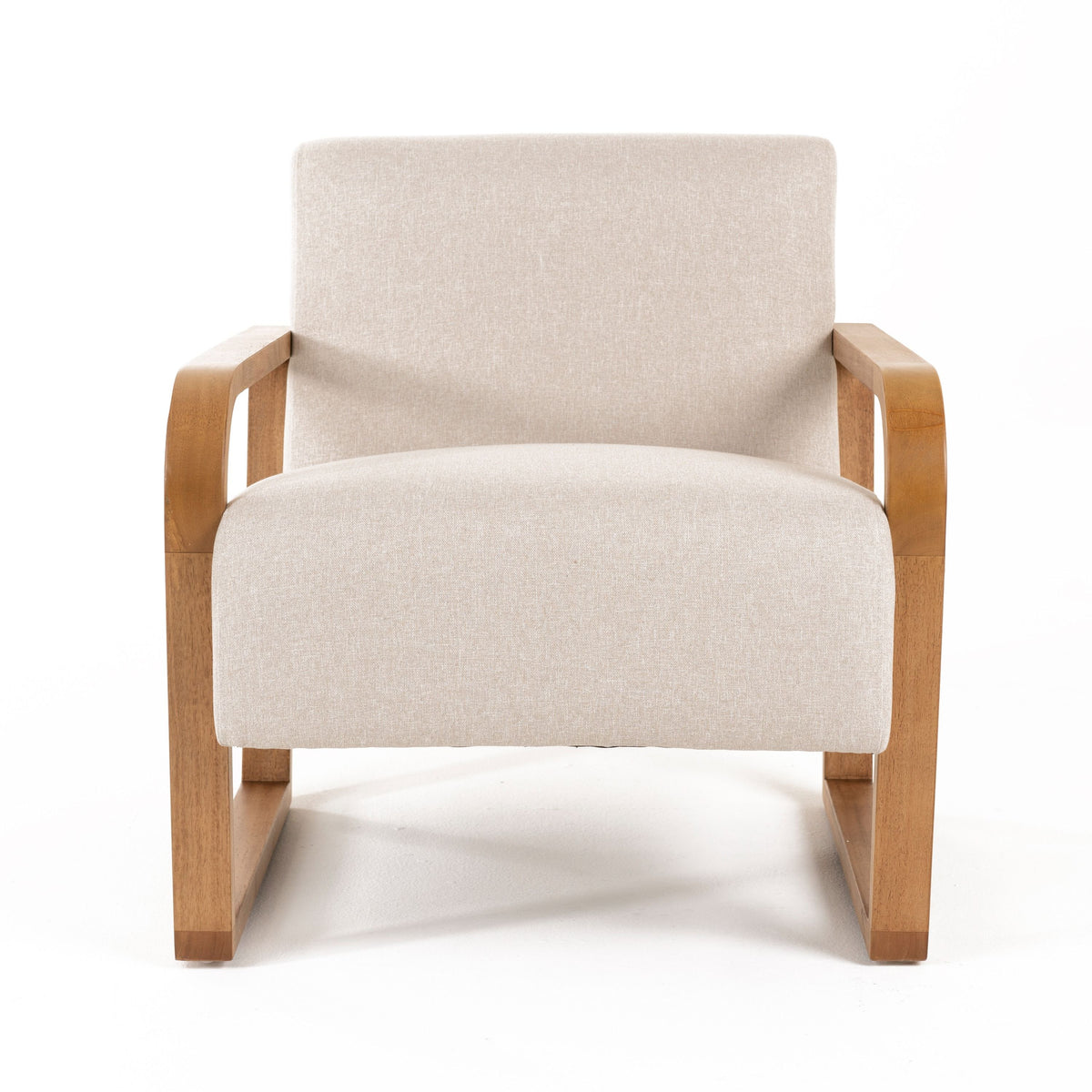 Vasser Mid-Century Modern Beige Linen & Chestnut Accent Chair
