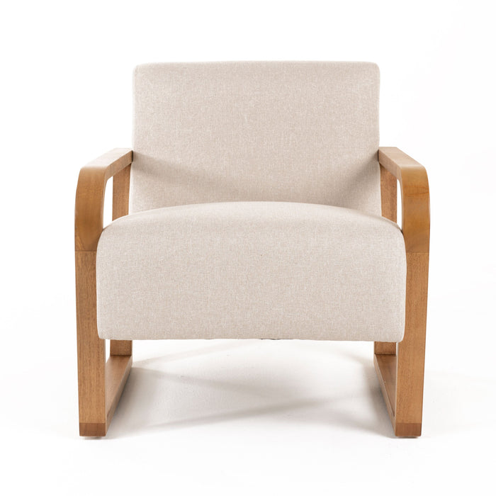 Vasser Mid-Century Modern Beige Linen & Chestnut Accent Chair