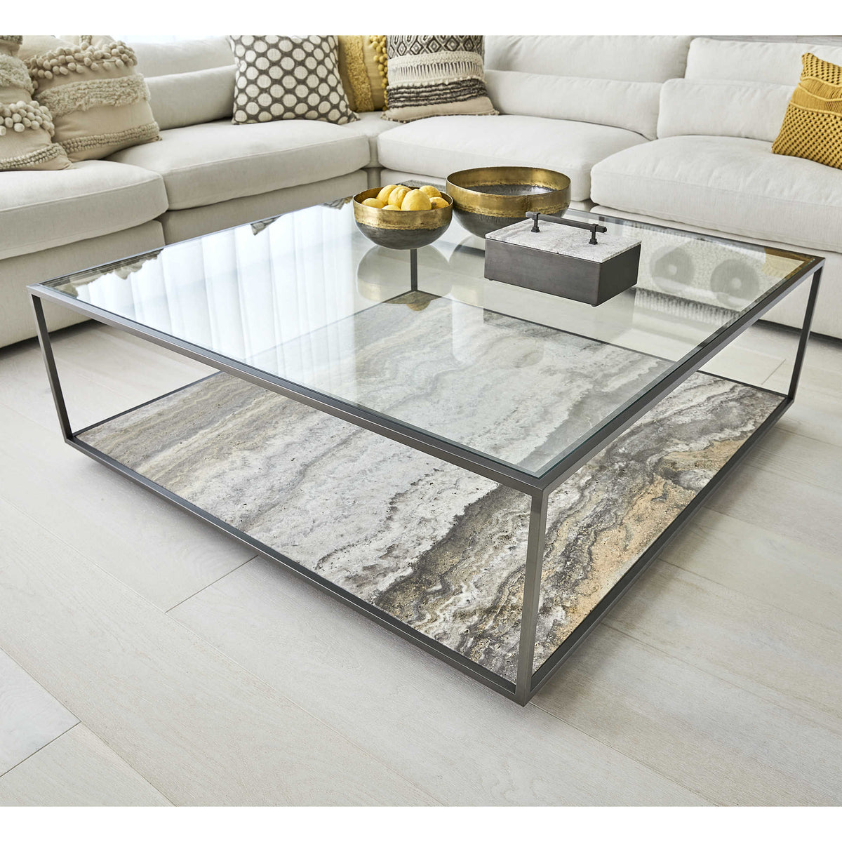 Rogan Bronze Travertine Coffee Table