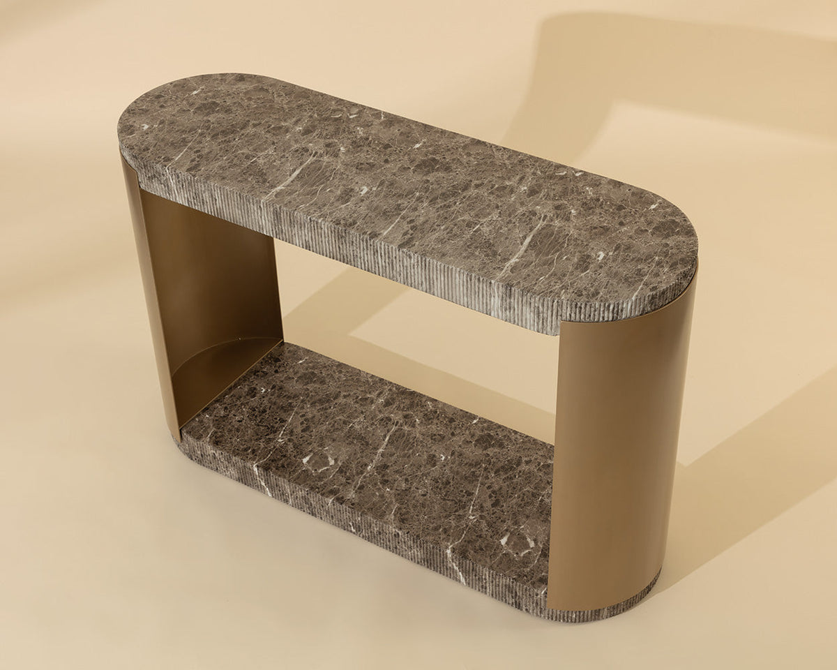 Cavette 50" Dark Emperador Faux Marble & Brass Console - Indoor/Outdoor