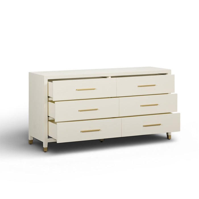 Dorite 62" Cream Faux Shagreen 6-Drawer Dresser