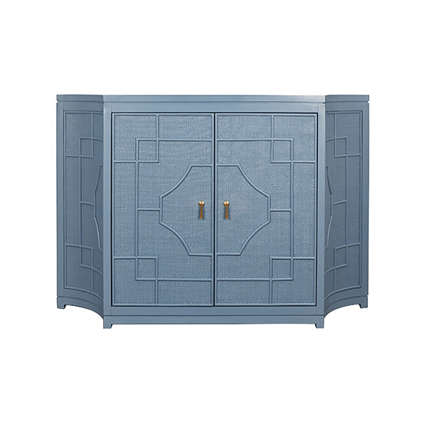 Cove 58" Capri Blue Rattan Overlay Cabinet