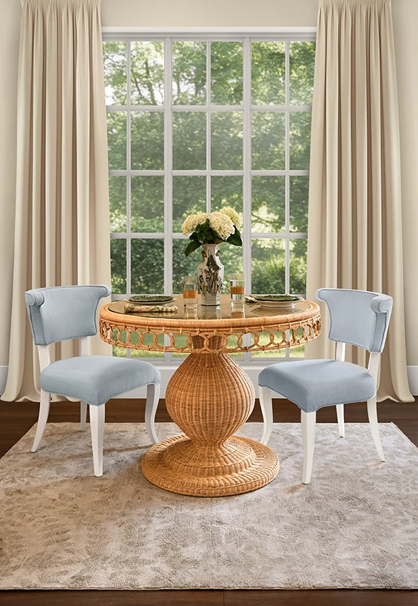 Oceane Light Blue Performance Linen & White Dining Chair