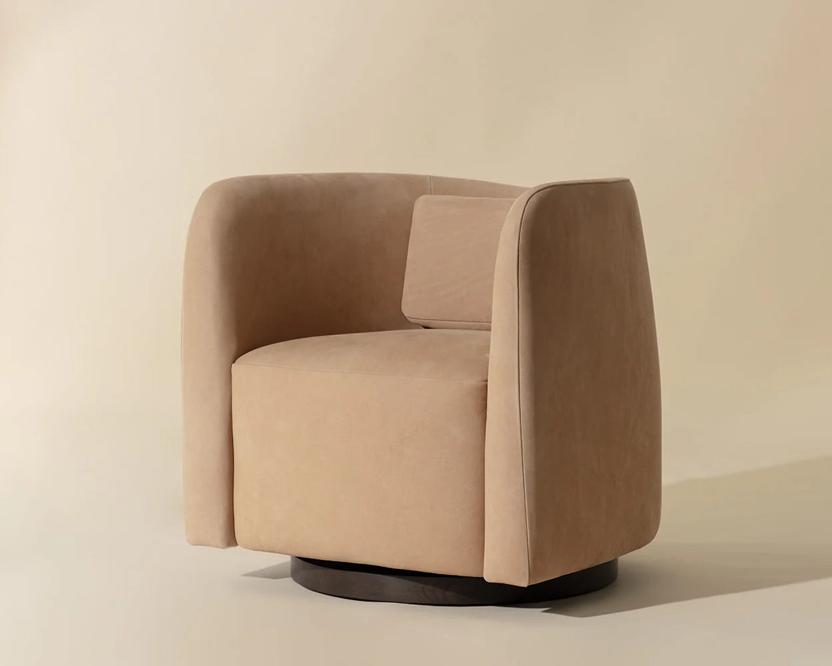 Emilie Caramel Nubuck Leather Swivel Accent Chair