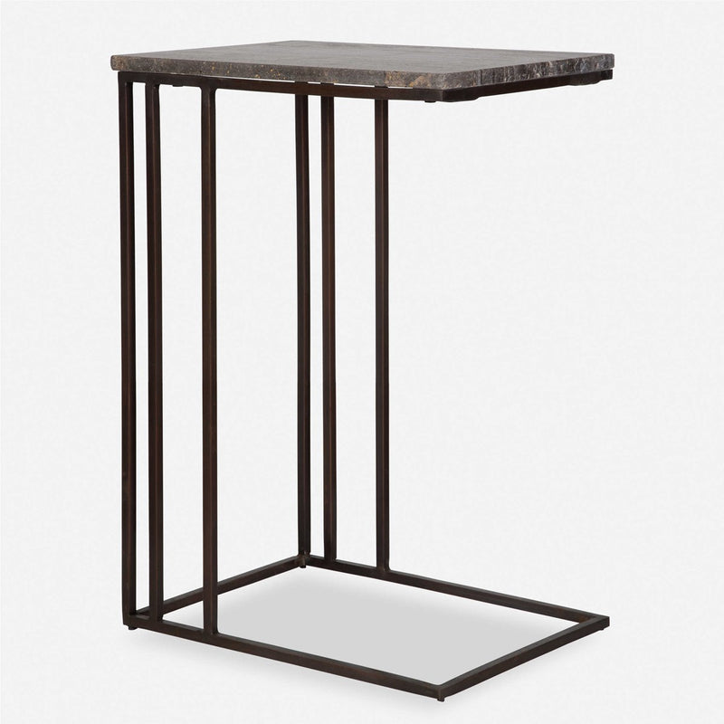 Theo Travertine & Dark Bronze Accent Table