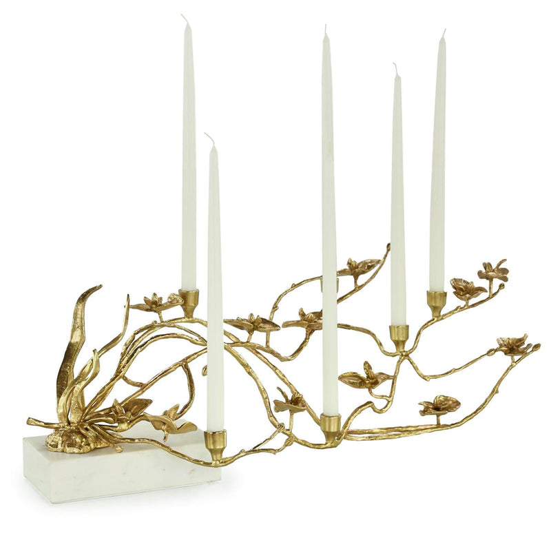 Blooming Orchids Gold & White Marble Candleholder (2 Sizes Available)