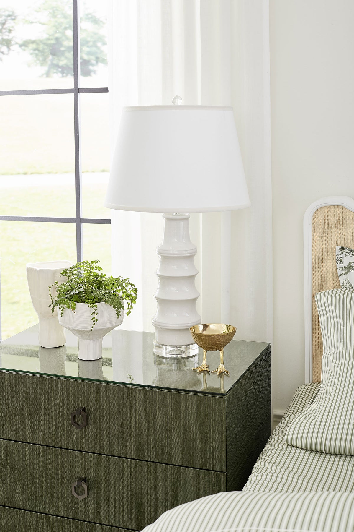 Selena 30" Deep Olive Green & Gold End Table/Nightstand