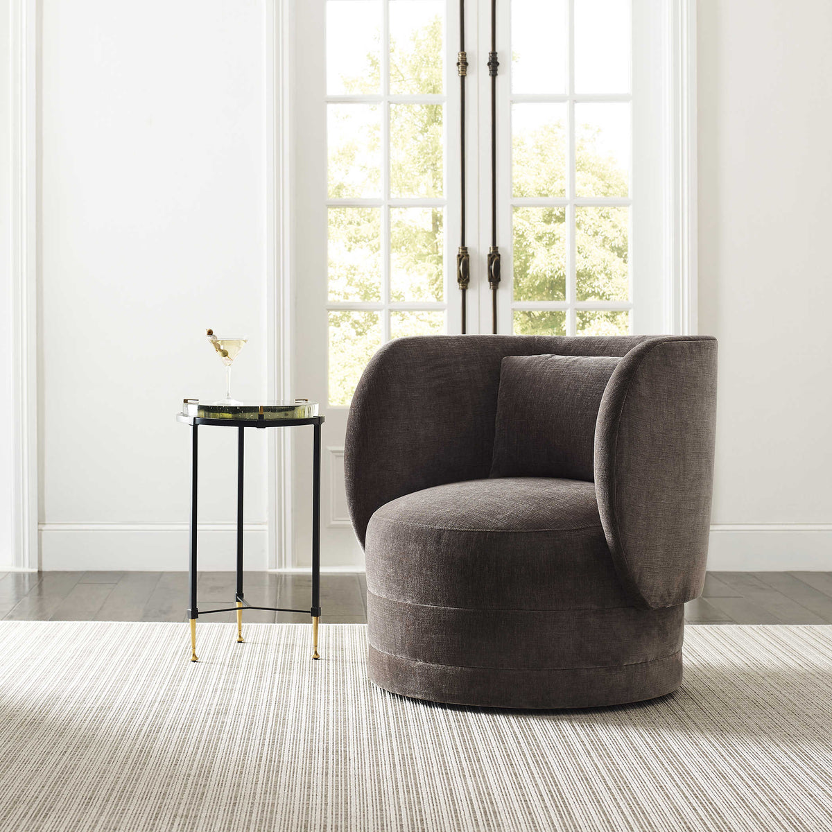 Venzio Grey Velvet Swivel Chair