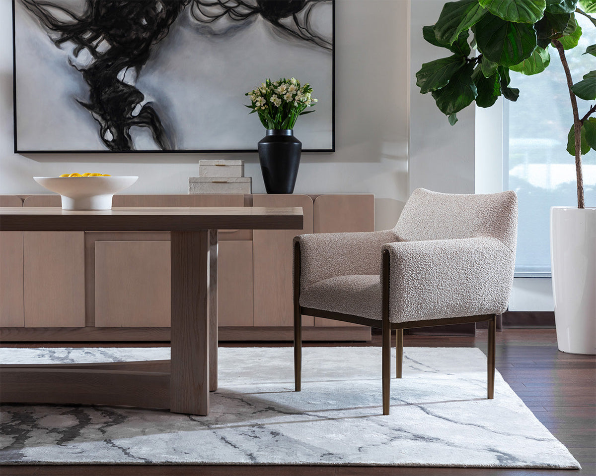 Olea Oatmeal Fabric & Bronze Dining Armchair