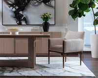 Olea Oatmeal Fabric & Bronze Dining Armchair