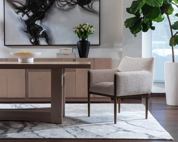 Olea Oatmeal Fabric & Bronze Dining Armchair