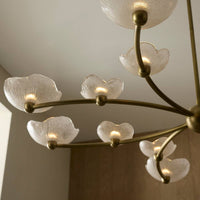 Fleurana 54" White Frosted Seeded Glass & Antique Brass Chandelier