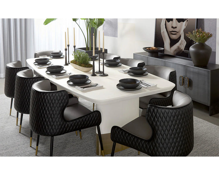 Calida Cream Faux Leather & Gold Dining Table & Gianni Dining Chairs (Set of 8)