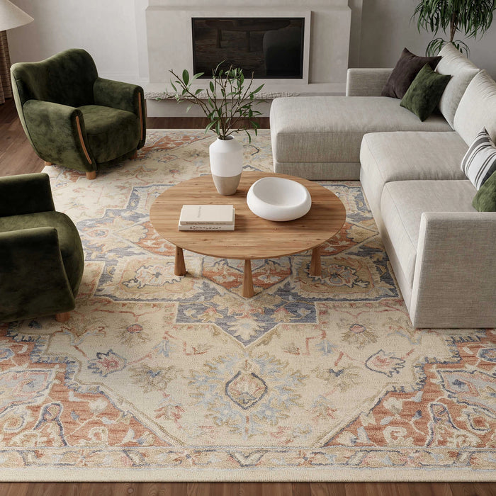 Goldie Ivory Rust Wool Persian Style Area Rug