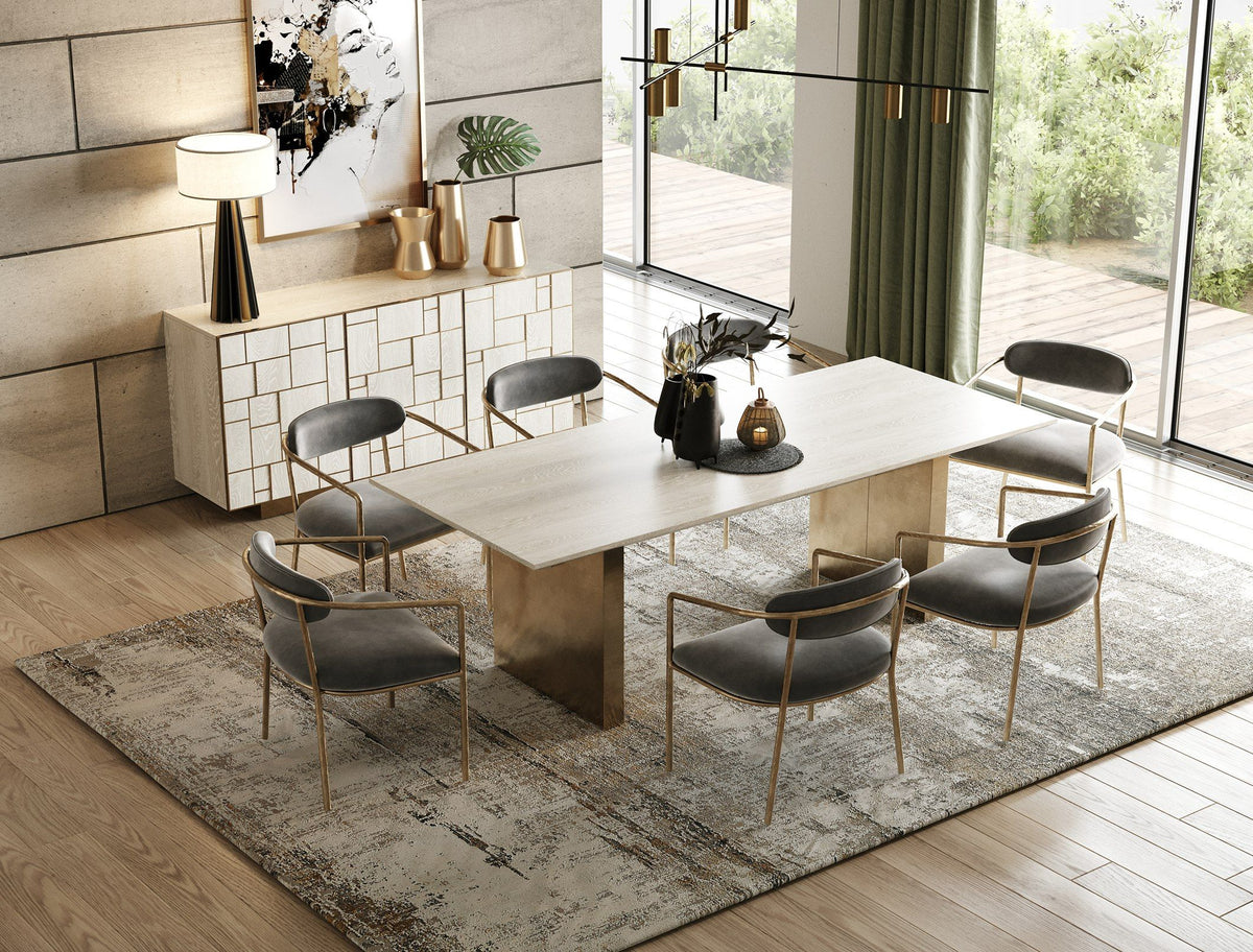 Viktoria 94" Modern Cream Ash & Gold Dining Table