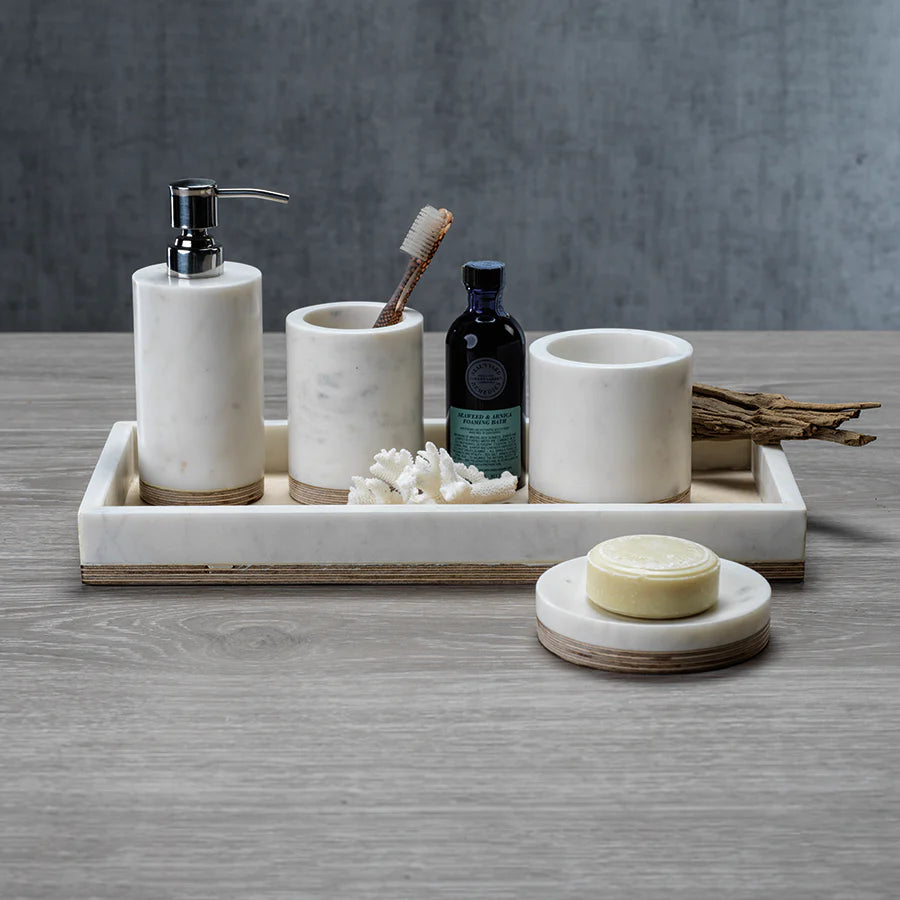Singita Marble and Balsa Wood Bathroom Jar with Lid - Set of 4