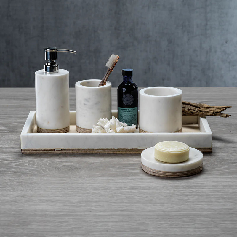 Singita Marble and Balsa Wood Bathroom Jar with Lid - Set of 4