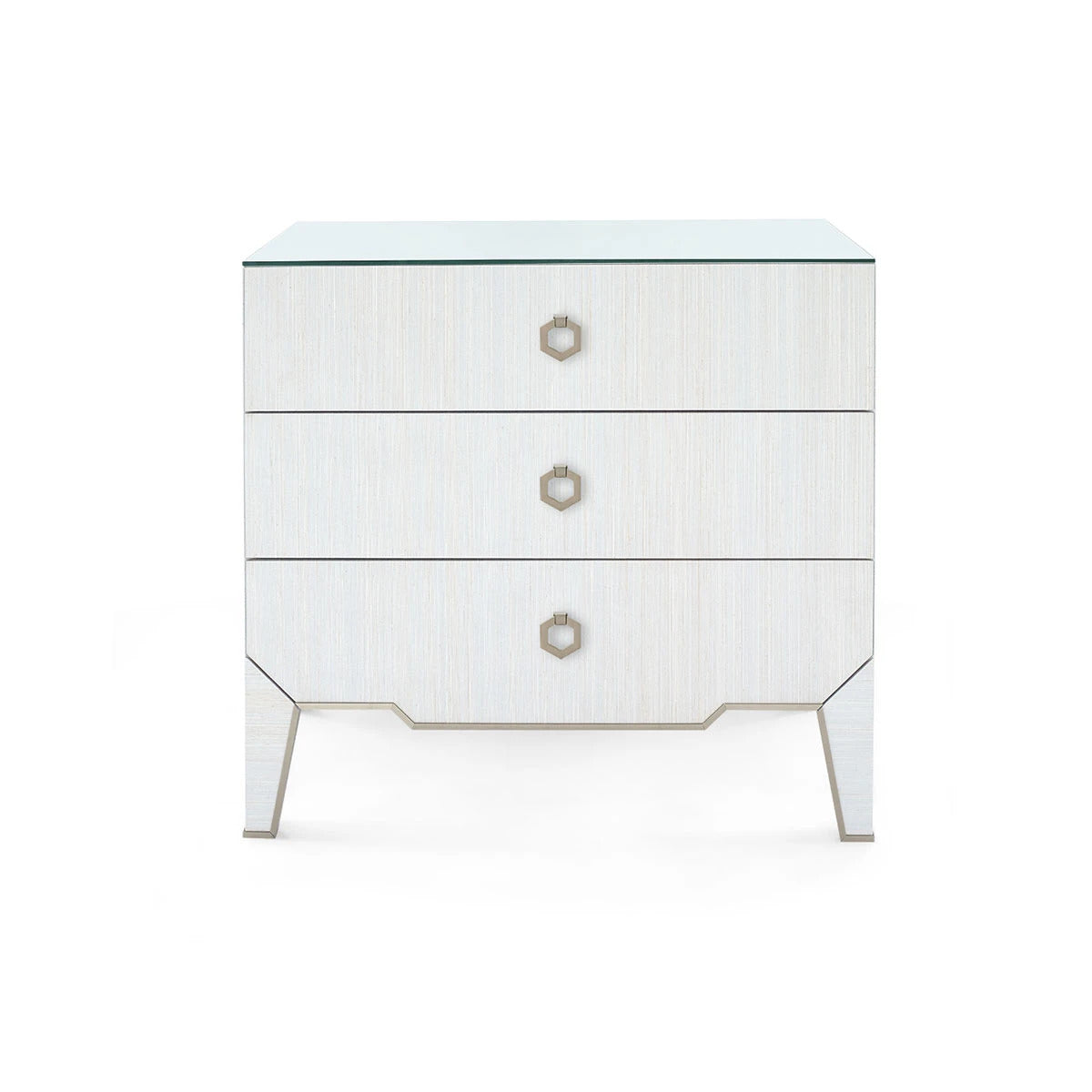 Selena 30" Glass Top Platinum Shimmer & Gold End Table/Nightstand