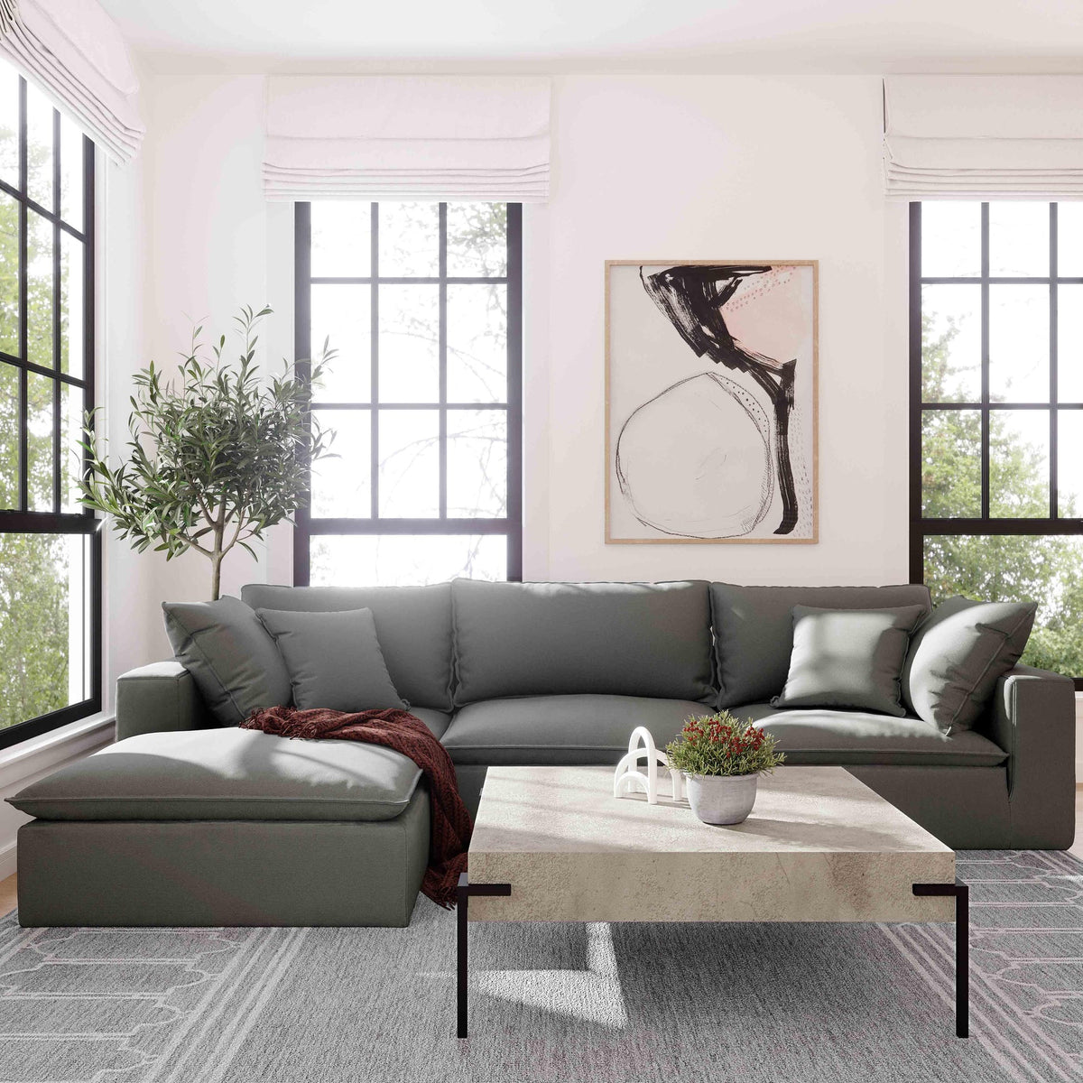 Cali Slate Performance Fabric Ottoman